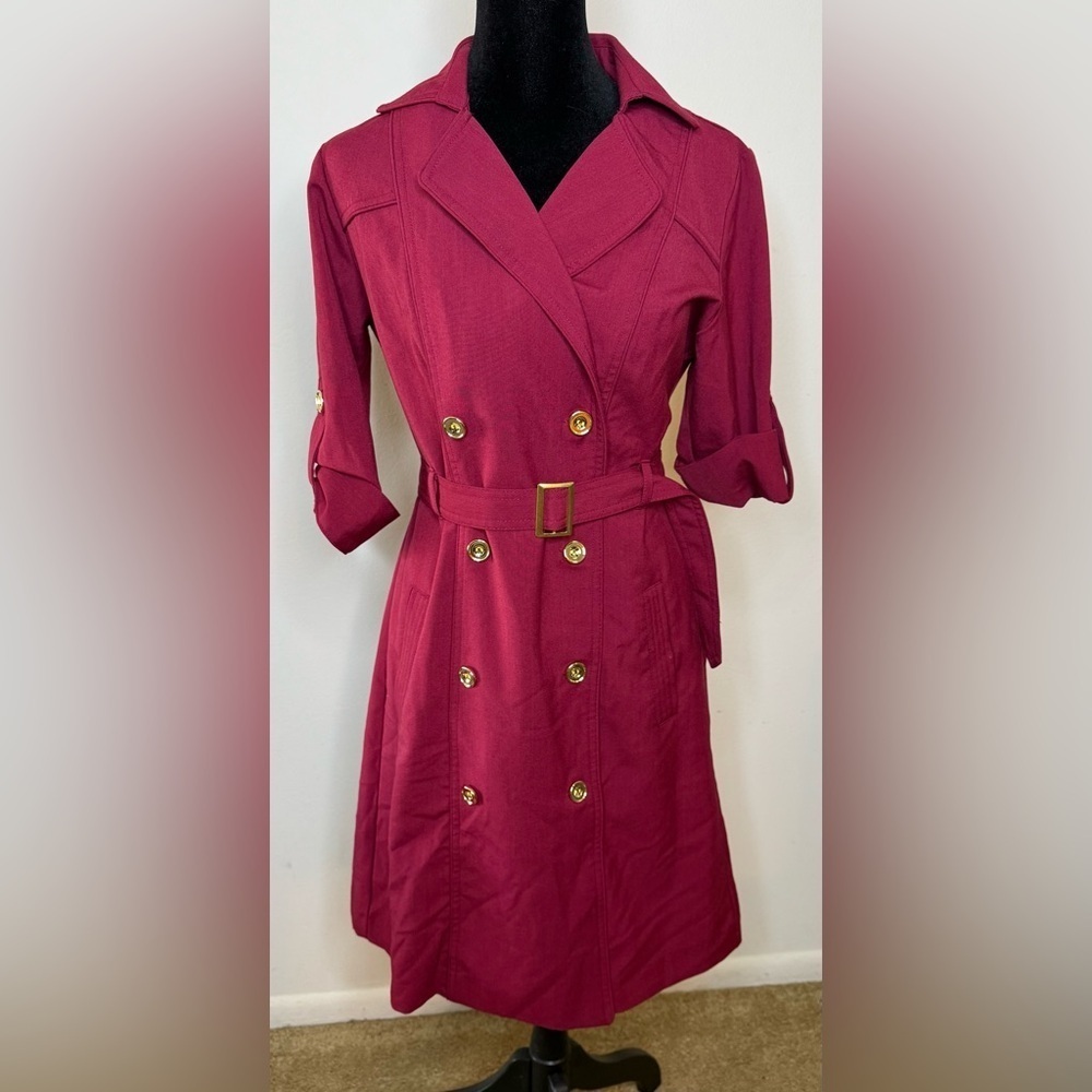 Sharagano Red wrap shirt dress belted gold tone buttons, buckle pockets 4 EUC - Picture 1 of 9